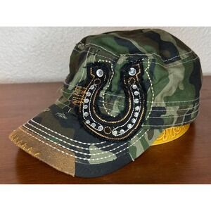 LeaderLoga Camouflage Military Style Cap Horseshoe Rhinestone Embellished Cotton